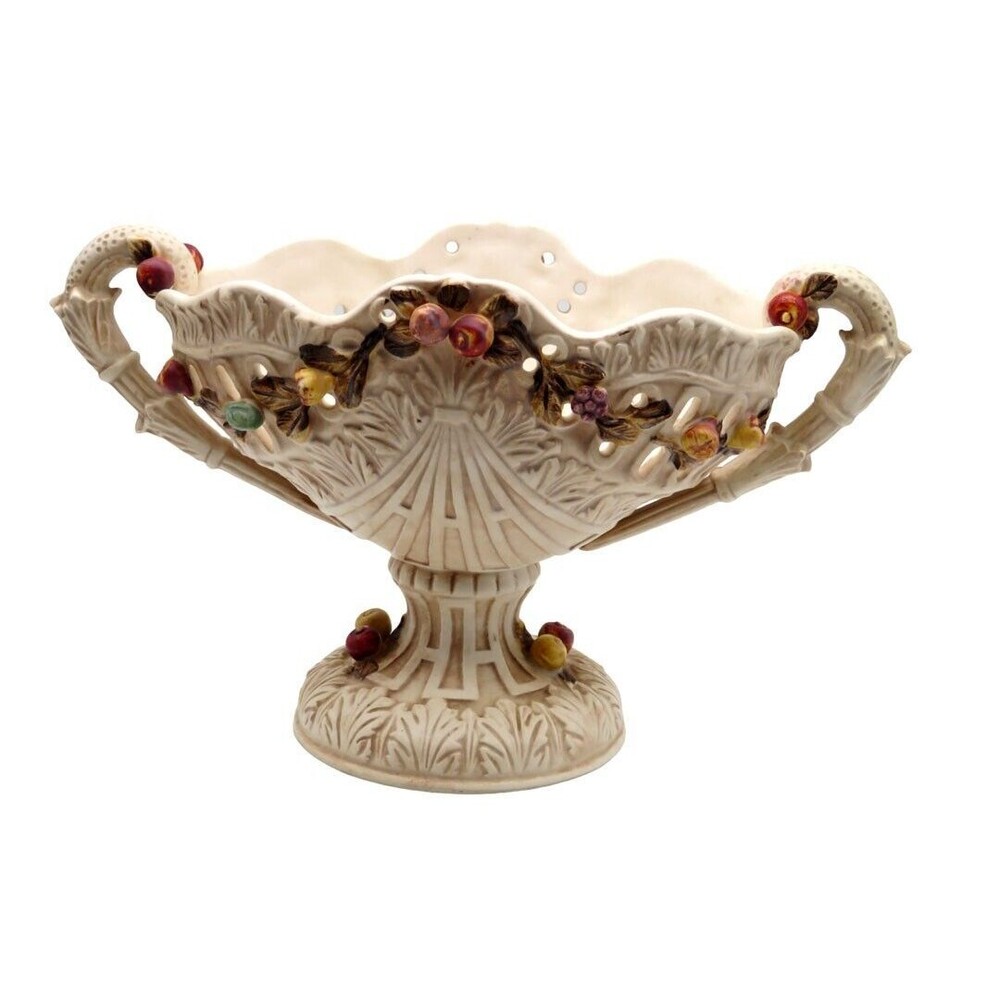 Vintage Lenwile Ardalt Artware Passion Flower Fruit Vine Pedestal Bowl Japan